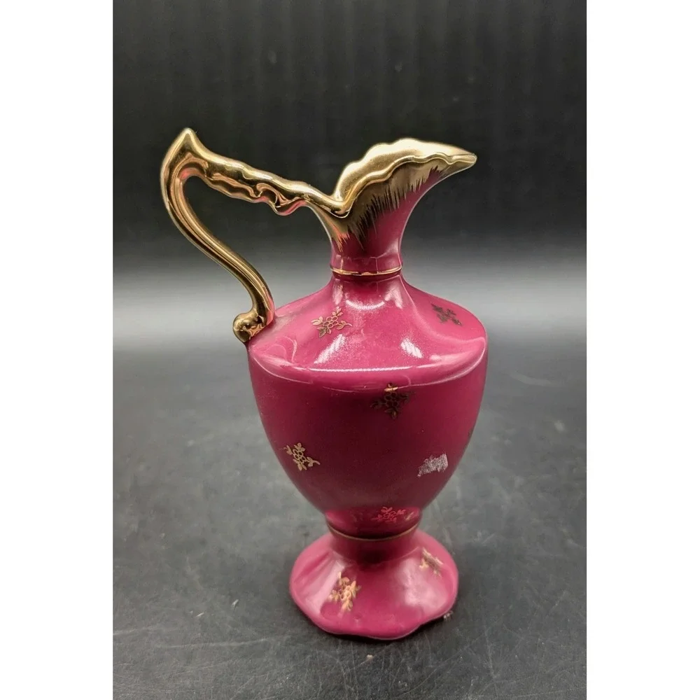 Limoges France Pitcher Fuchsia Pink Gold Fragonard Courting Couple Ewer